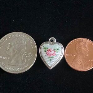 VINTAGE "GUILLOCHE/ENAMEL" THIN PUFFY STERLING HEART CHARM